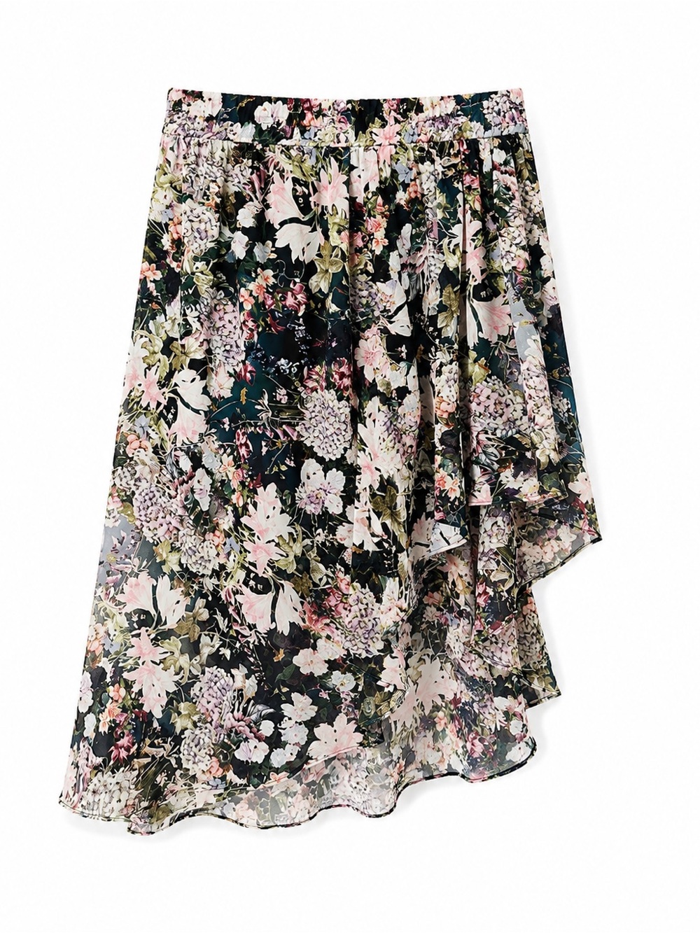 Zara Woman M Floral Asymmetrical Ruffle Midi Skirt Romantic Garden Party